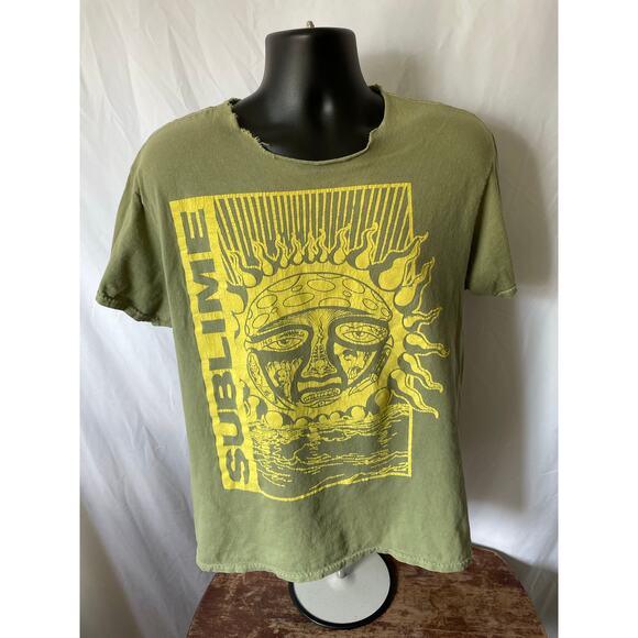 Sublime Sun Face T-Shirt Distressed Olive Green Size L - Picture 1 of 6